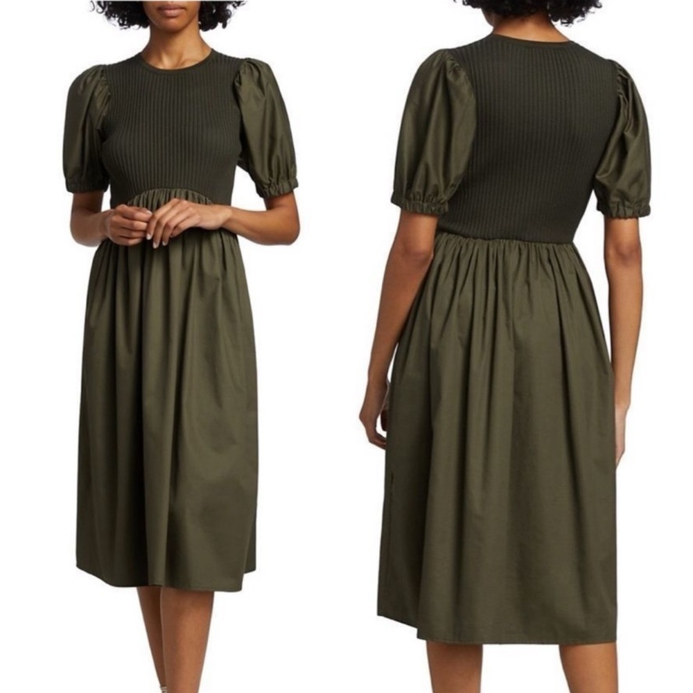 En Saison Shelburne Mixed Media Midi Dress Olive Size Small